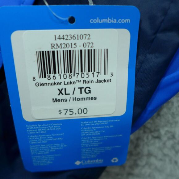 Columbia Glennaker Lake Blue Navy Hooded Rain Jacket RM2015-072 Men's Size XL - Picture 4 of 12